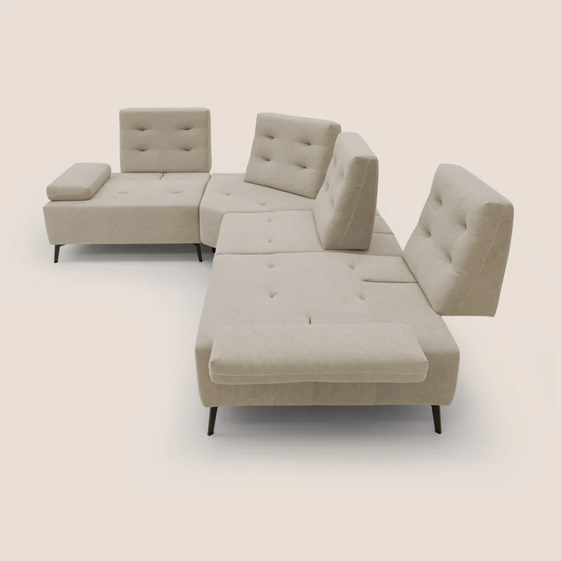 Lugano Canapé d'angle avec dossiers coulissants en velours doux T09 beige