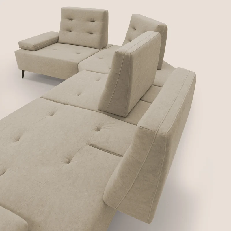 Lugano Canapé d'angle avec dossiers coulissants en velours doux T09 beige