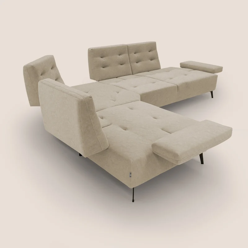Lugano Canapé d'angle avec dossiers coulissants en velours doux T09 beige