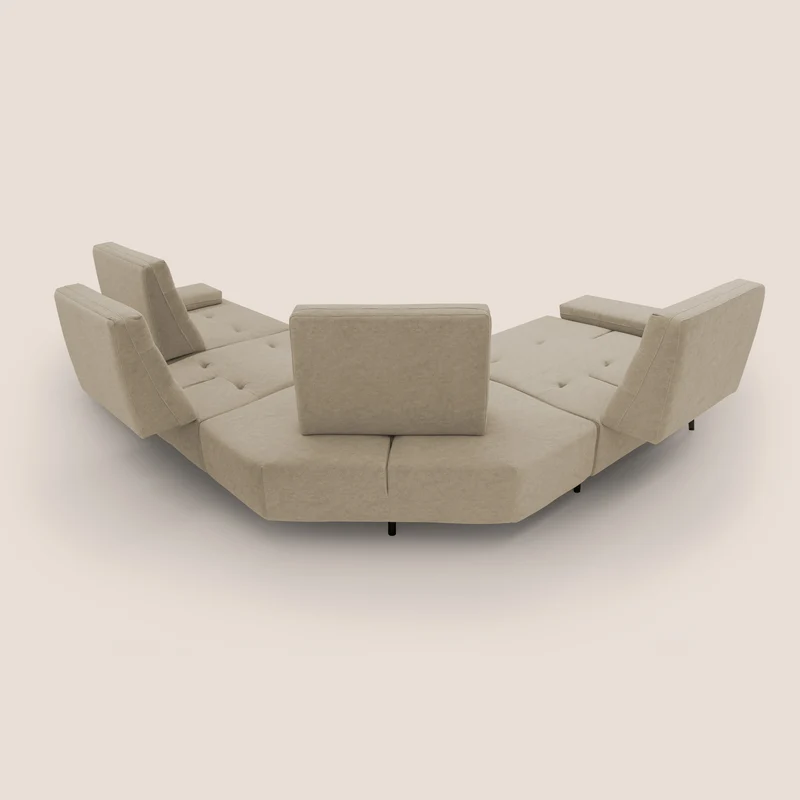 Lugano Canapé d'angle avec dossiers coulissants en velours doux T09 beige