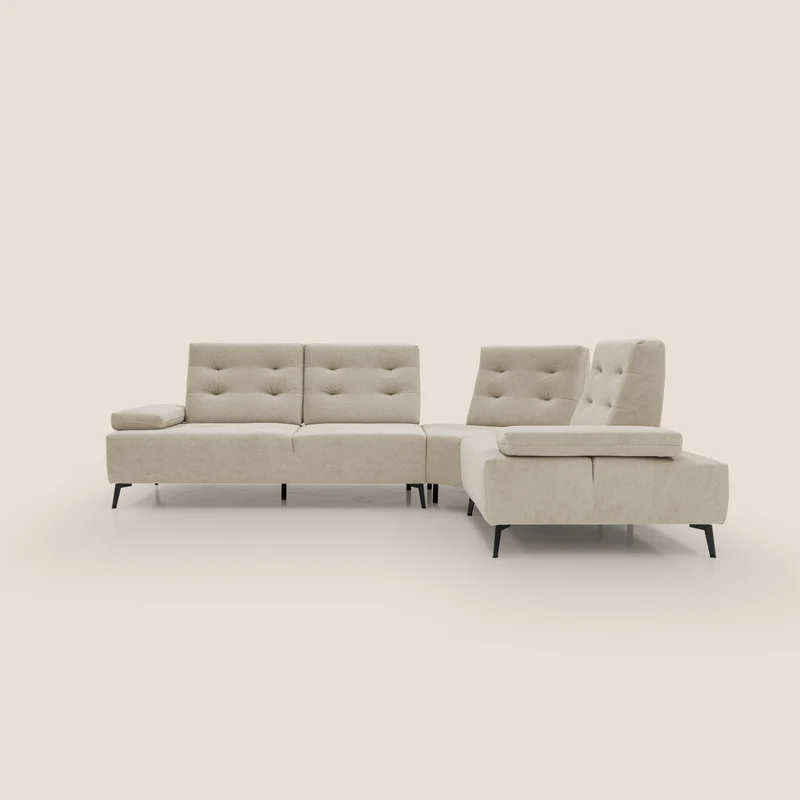 Lugano Canapé d'angle avec dossiers coulissants en velours doux T09 beige