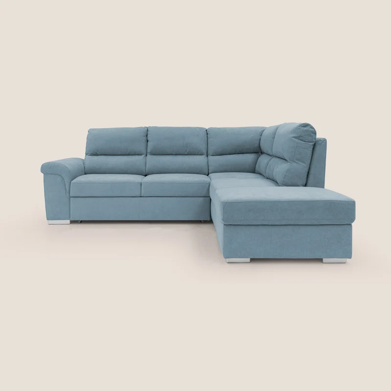 Minerva canapé d'angle avec angle et pouf extractible en tissu doux imperméable T02 sucre glace