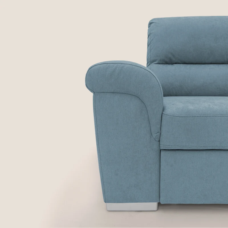 Minerva canapé d'angle avec angle et pouf extractible en tissu doux imperméable T02 sucre glace