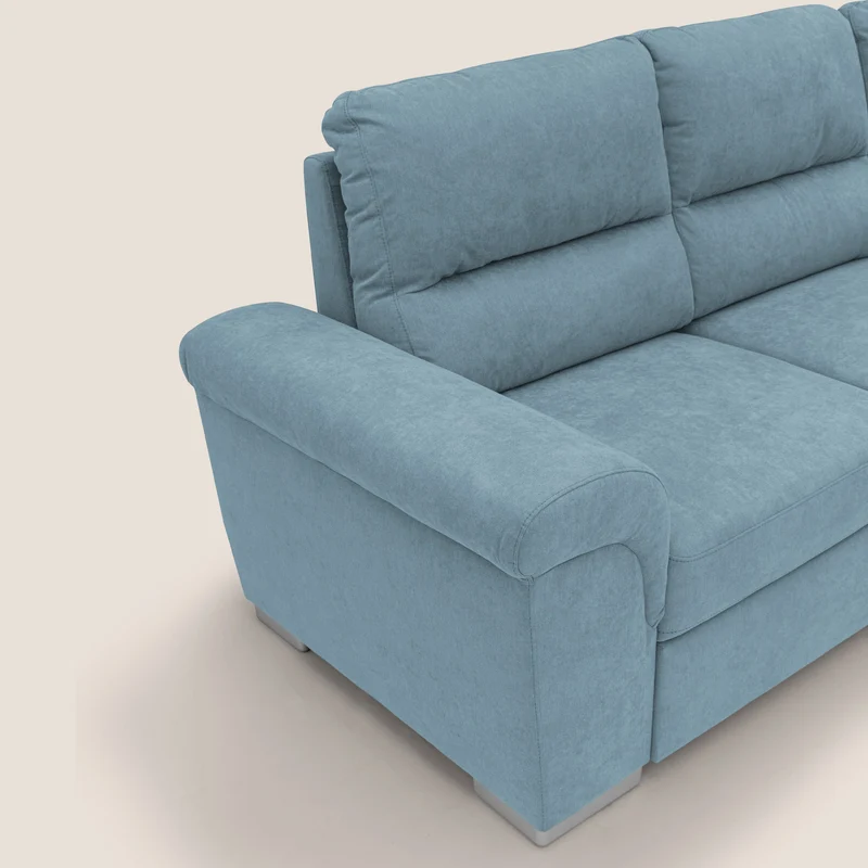 Minerva canapé d'angle avec angle et pouf extractible en tissu doux imperméable T02 sucre glace