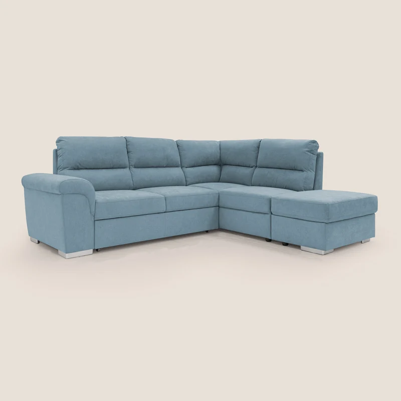 Minerva canapé d'angle avec angle et pouf extractible en tissu doux imperméable T02 sucre glace