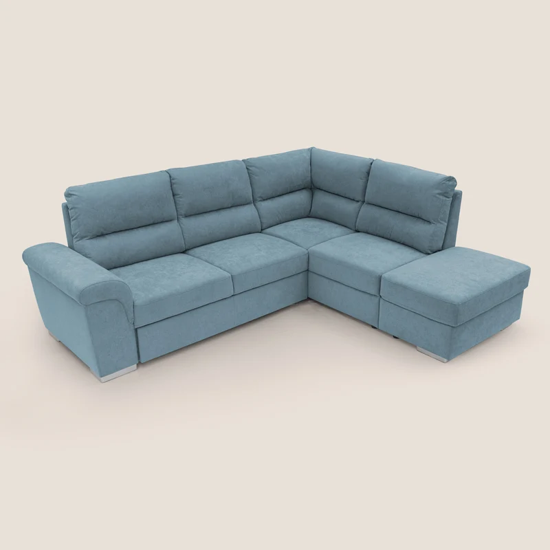 Minerva canapé d'angle avec angle et pouf extractible en tissu doux imperméable T02 sucre glace
