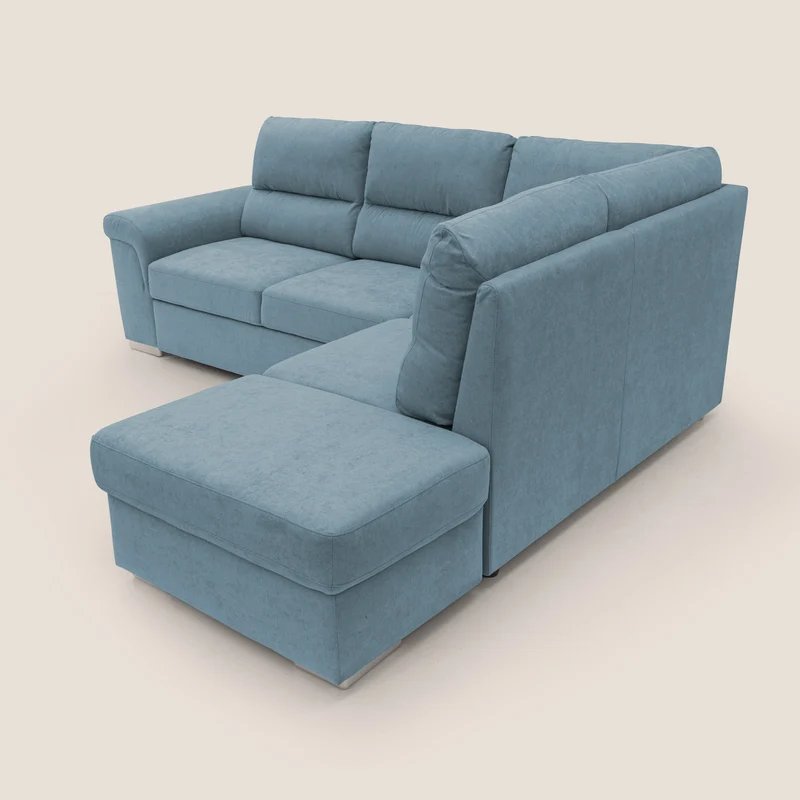 Minerva canapé d'angle avec angle et pouf extractible en tissu doux imperméable T02 sucre glace