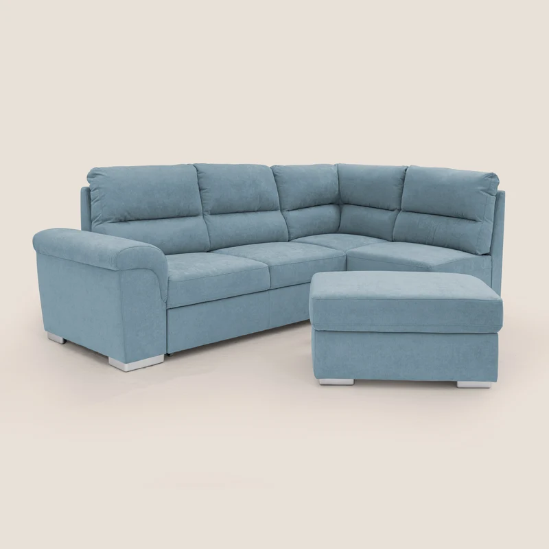 Minerva canapé d'angle avec angle et pouf extractible en tissu doux imperméable T02 sucre glace