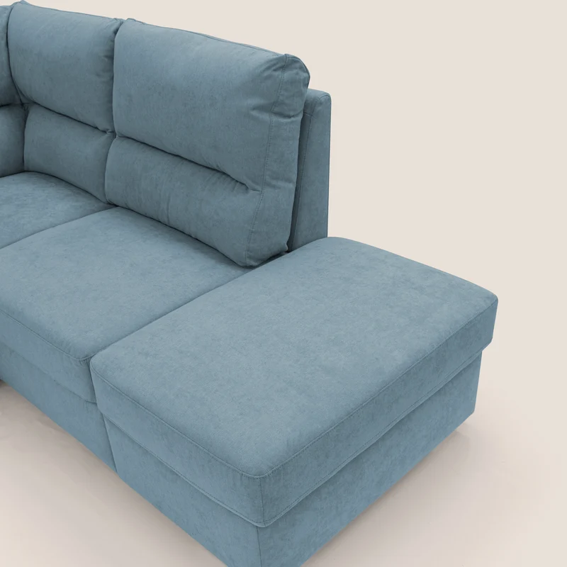 Minerva canapé d'angle avec angle et pouf extractible en tissu doux imperméable T02 sucre glace