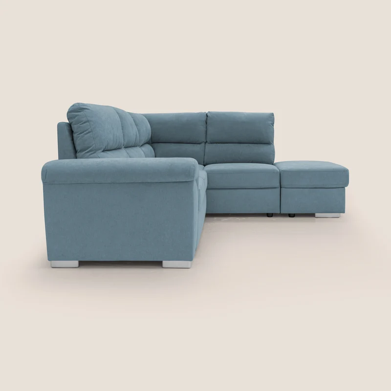 Minerva canapé d'angle avec angle et pouf extractible en tissu doux imperméable T02 sucre glace