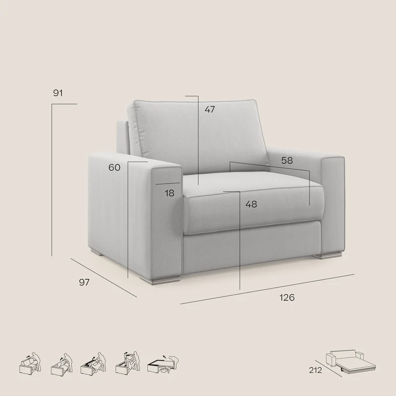 Dream fauteuil convertible en tissu détachable T05 gris