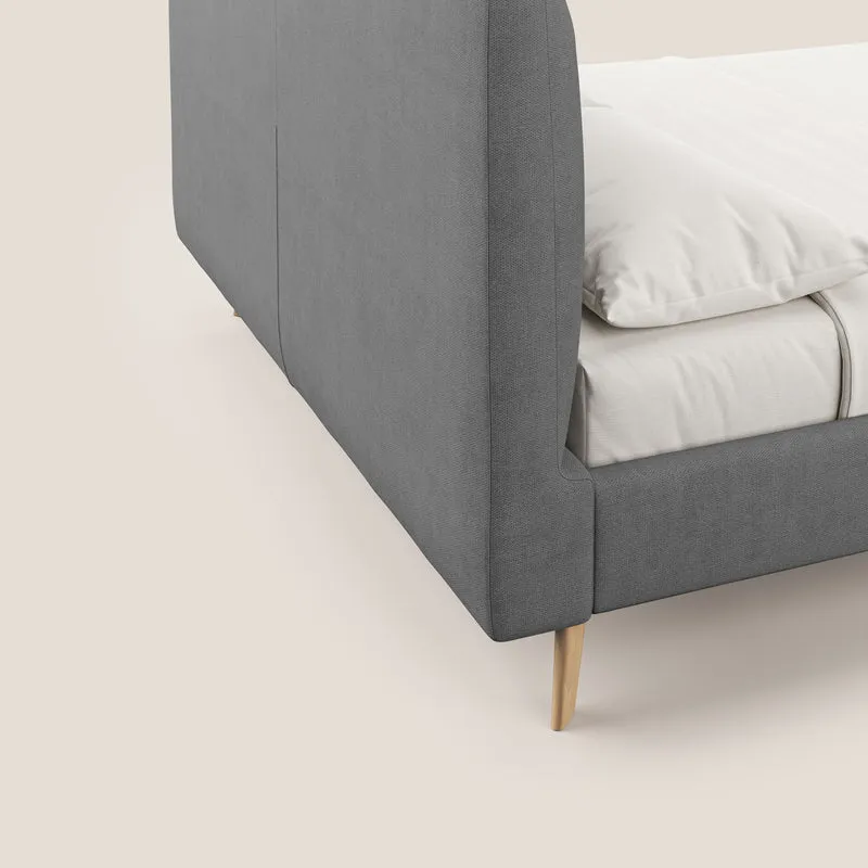 Selene lit rembourré avec pieds bois naturel déhoussable en tissu imperméable T02 gris