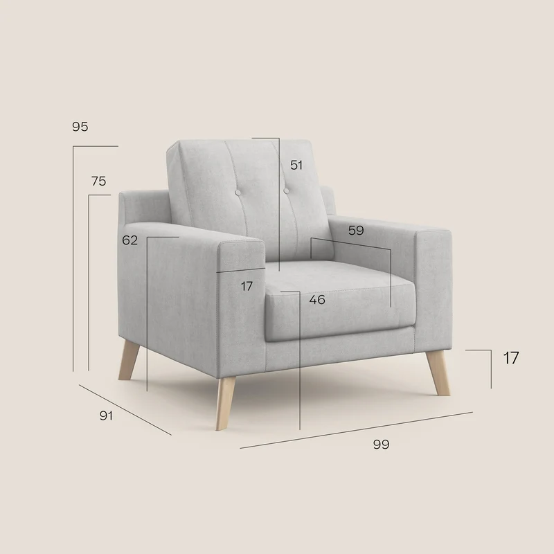 Danish Fauteuil en tissu doux imperméable T02 crème
