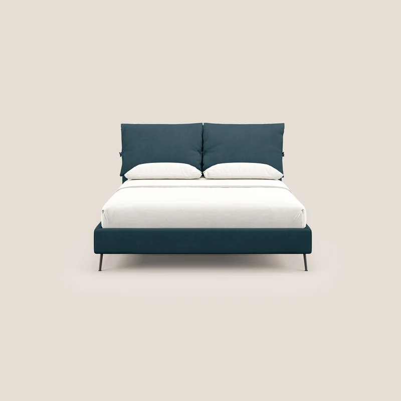 Artemisia lit rembourré avec pieds hauts déhoussable en tissu détachable T17 bleu canard