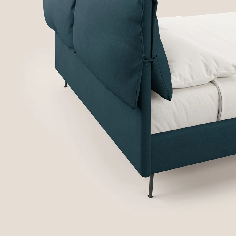 Artemisia lit rembourré avec pieds hauts déhoussable en tissu détachable T17 bleu canard