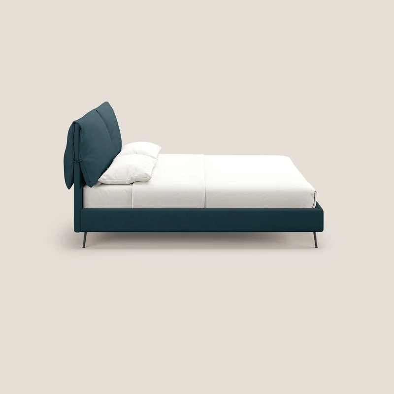 Artemisia lit rembourré avec pieds hauts déhoussable en tissu détachable T17 bleu canard