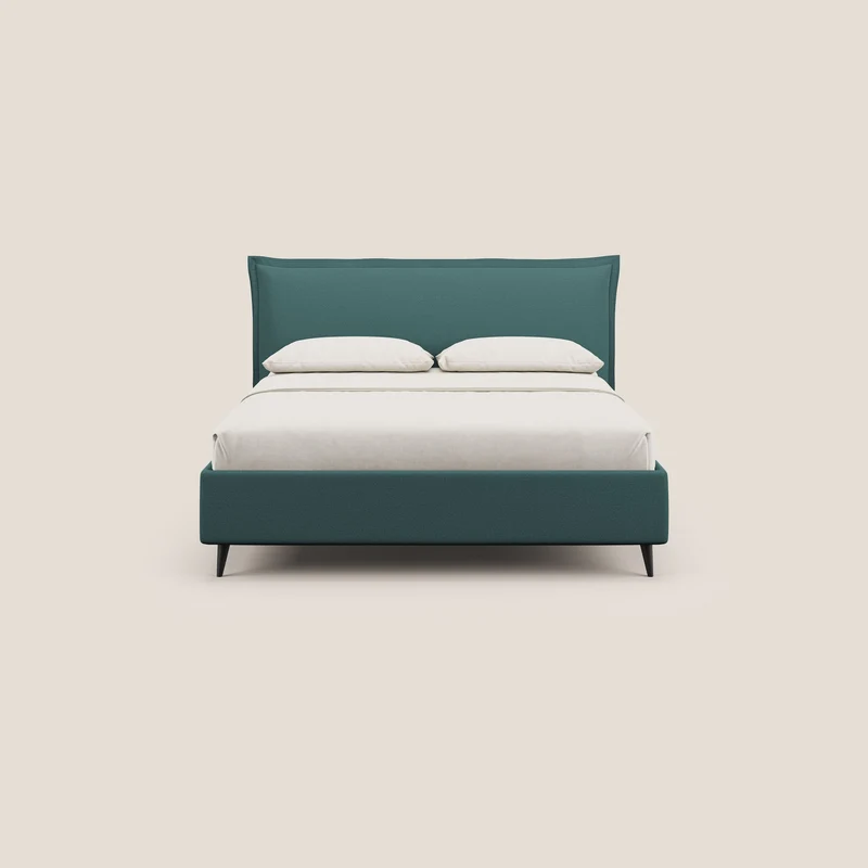 Hans lit rembourré avec coffre au style minimaliste en tissu imperméable T19 bleu canard