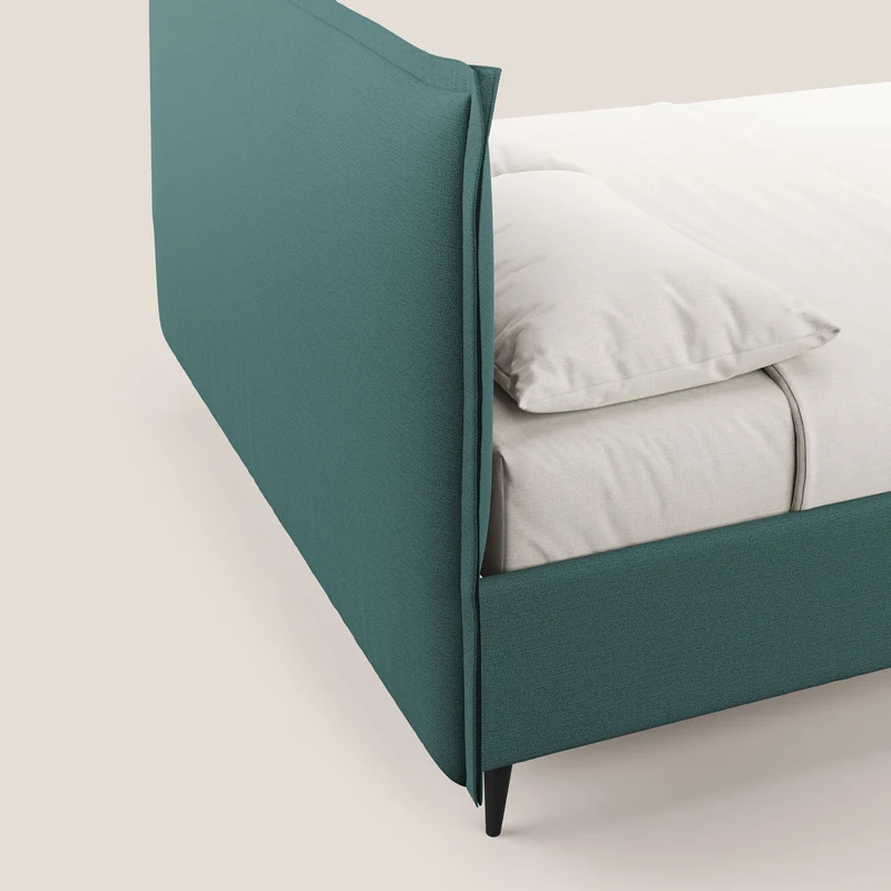 Hans lit rembourré avec coffre au style minimaliste en tissu imperméable T19 bleu canard