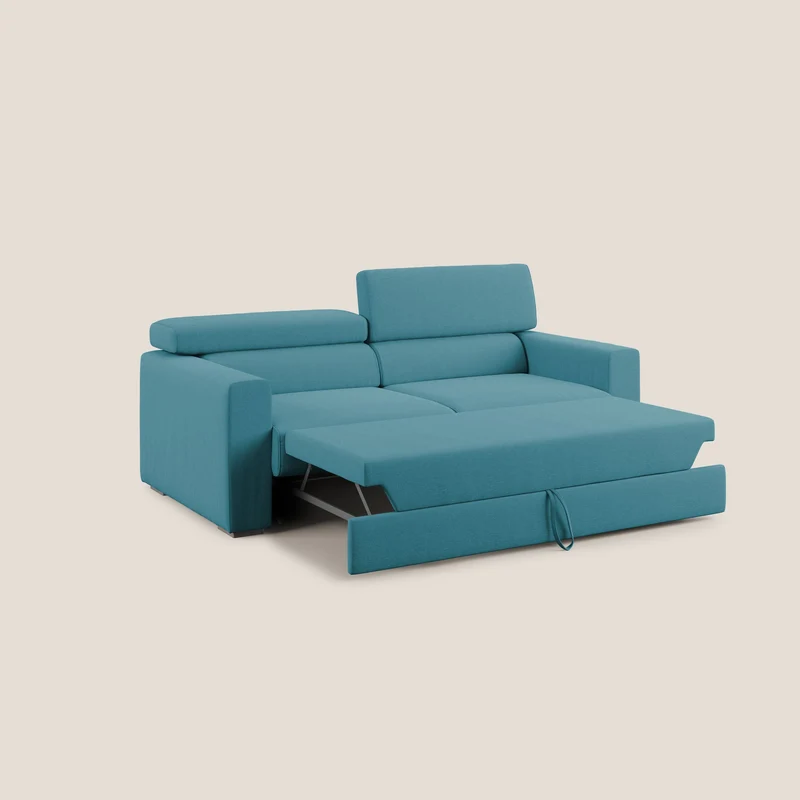 Dylan canapé avec pouf extractible en tissu effet coton imperméable T13 bleu ciel