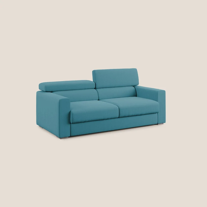 Dylan canapé avec pouf extractible en tissu effet coton imperméable T13 bleu ciel
