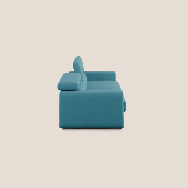 Dylan canapé avec pouf extractible en tissu effet coton imperméable T13 bleu ciel