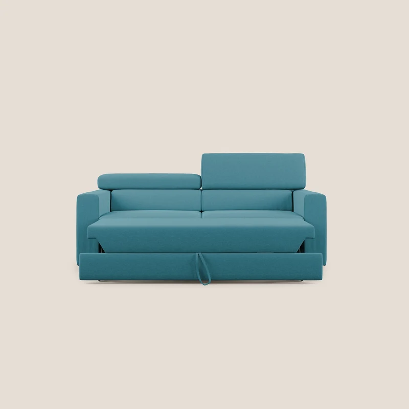 Dylan canapé avec pouf extractible en tissu effet coton imperméable T13 bleu ciel