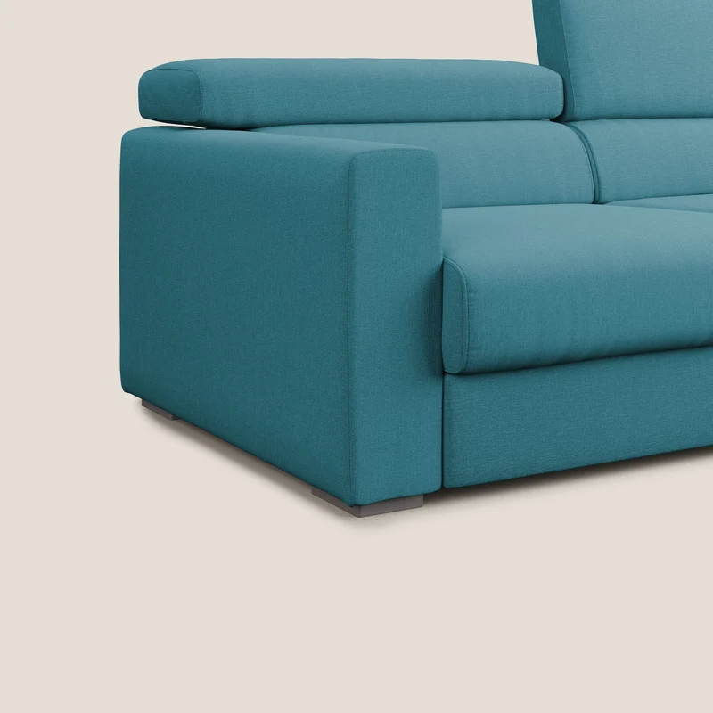 Dylan canapé avec pouf extractible en tissu effet coton imperméable T13 bleu ciel