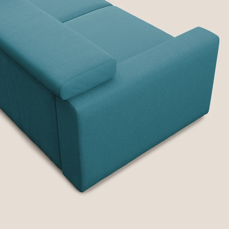 Dylan canapé avec pouf extractible en tissu effet coton imperméable T13 bleu ciel