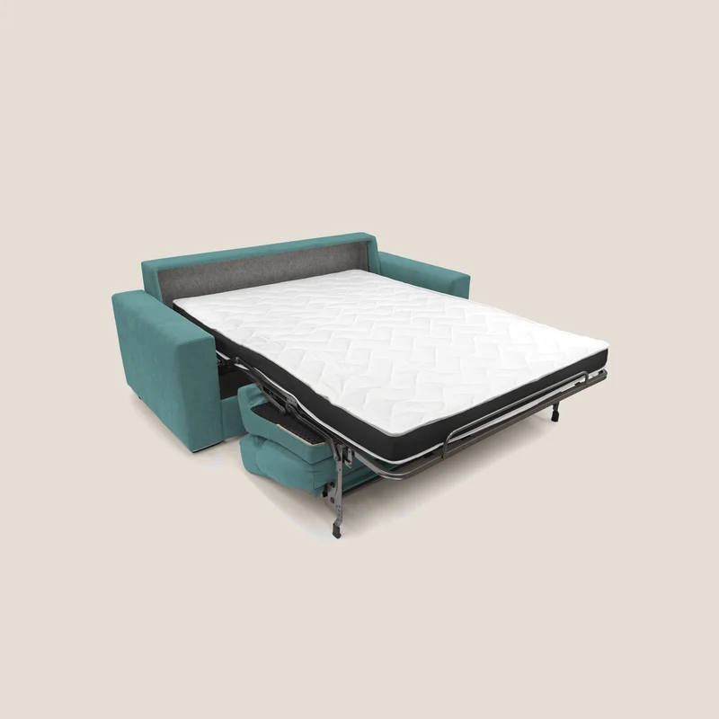 Nikita canapé lit convertible avec haut dossier moelleux en tissu doux imperméable T02 bleu canard