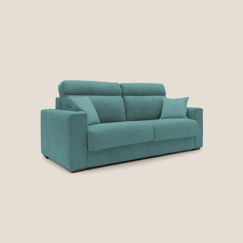 Nikita canapé lit convertible avec haut dossier moelleux en tissu doux imperméable T02 bleu canard