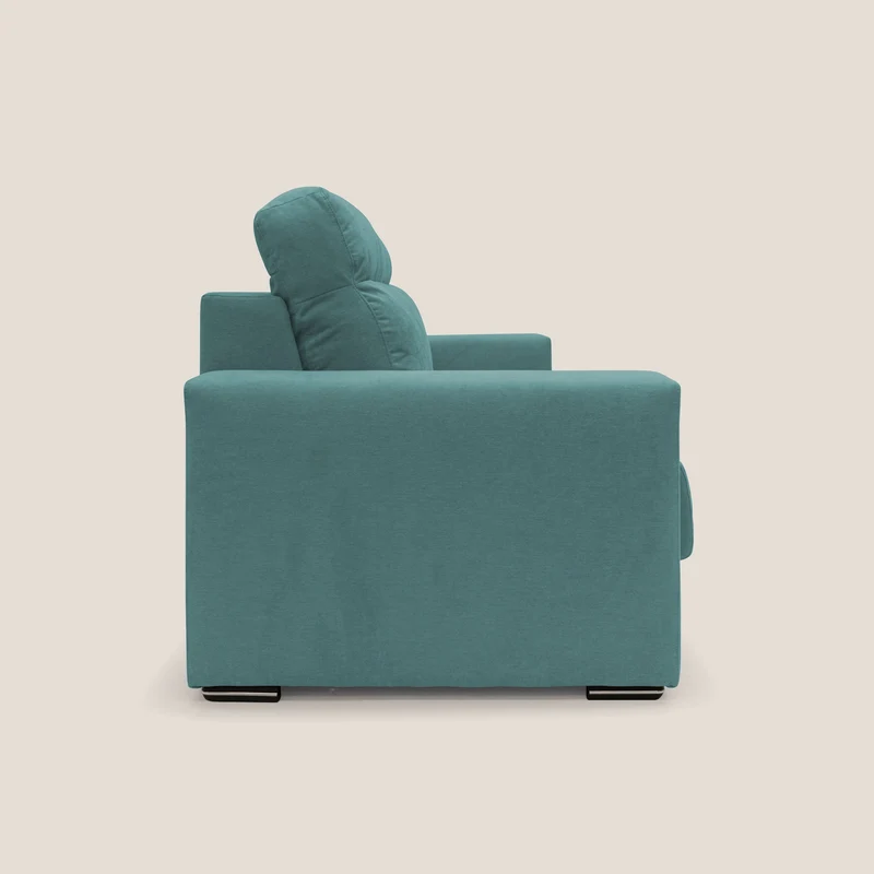 Nikita canapé lit convertible avec haut dossier moelleux en tissu doux imperméable T02 bleu canard