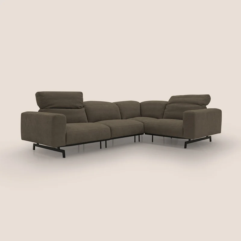 Sakura Canapé d'angle RÉVERSIBLE et modulable en tissu doux et imperméable T14 marron