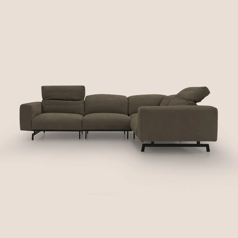 Sakura Canapé d'angle RÉVERSIBLE et modulable en tissu doux et imperméable T14 marron