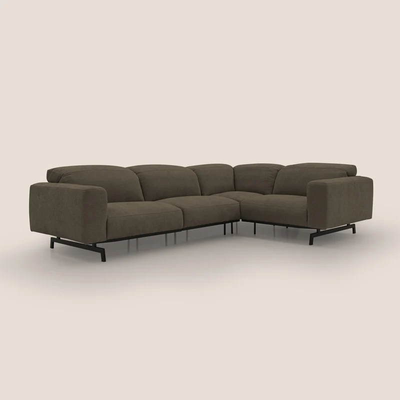 Sakura Canapé d'angle RÉVERSIBLE et modulable en tissu doux et imperméable T14 marron