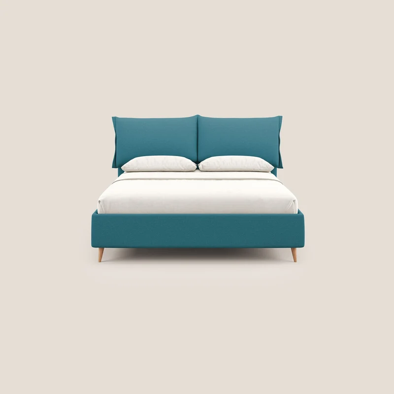 Elettra lit avec coffre de rangement déhoussable avec coussins tête de lit en tissu imperméable T13 bleu ciel