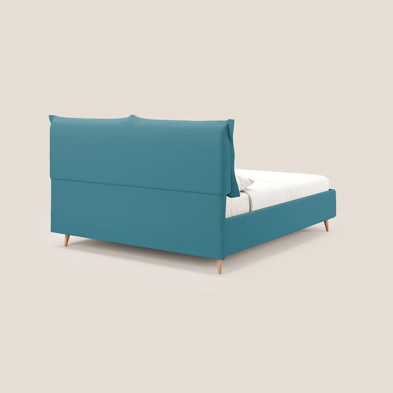 Elettra lit avec coffre de rangement déhoussable avec coussins tête de lit en tissu imperméable T13 bleu ciel