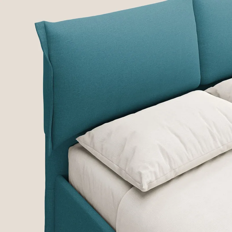 Elettra lit avec coffre de rangement déhoussable avec coussins tête de lit en tissu imperméable T13 bleu ciel