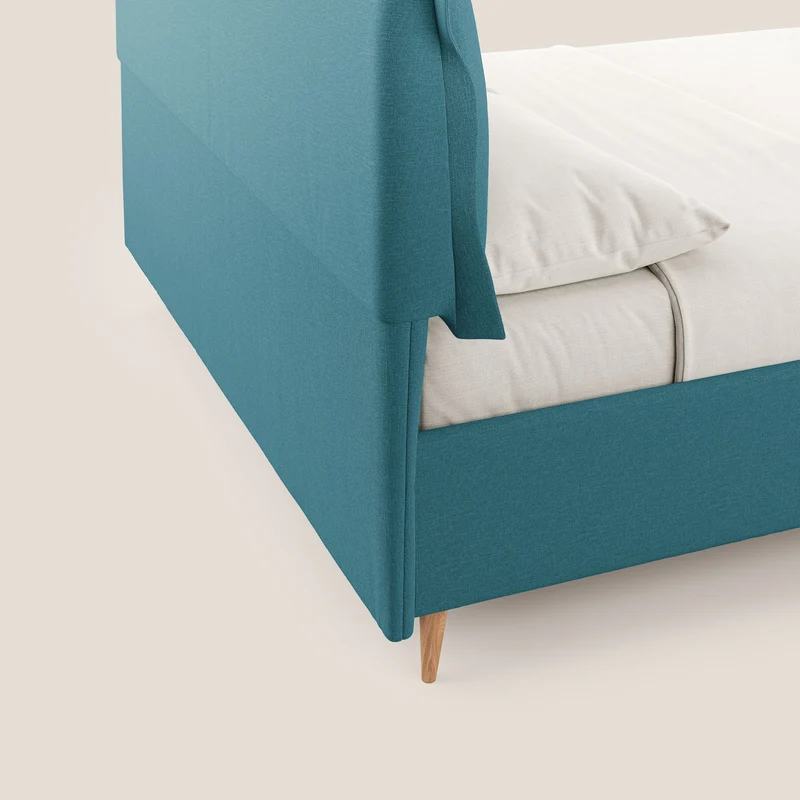 Elettra lit avec coffre de rangement déhoussable avec coussins tête de lit en tissu imperméable T13 bleu ciel