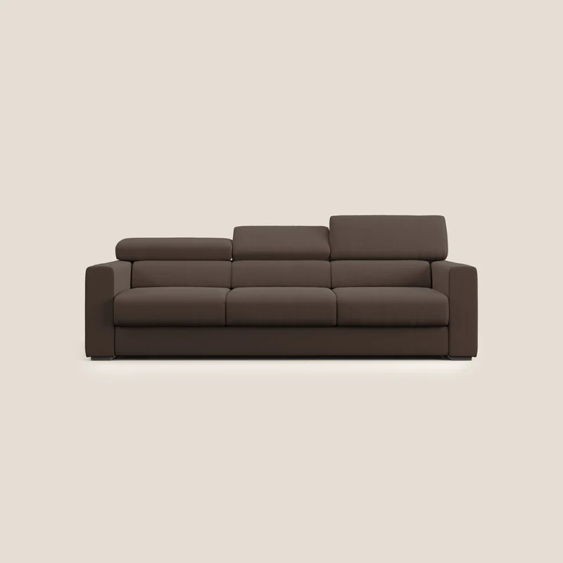 Dylan canapé avec pouf extractible à 3 assises en tissu effet coton imperméable T13 marron