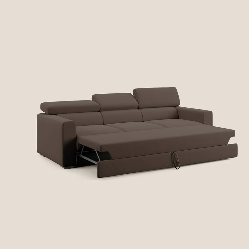 Dylan canapé avec pouf extractible à 3 assises en tissu effet coton imperméable T13 marron
