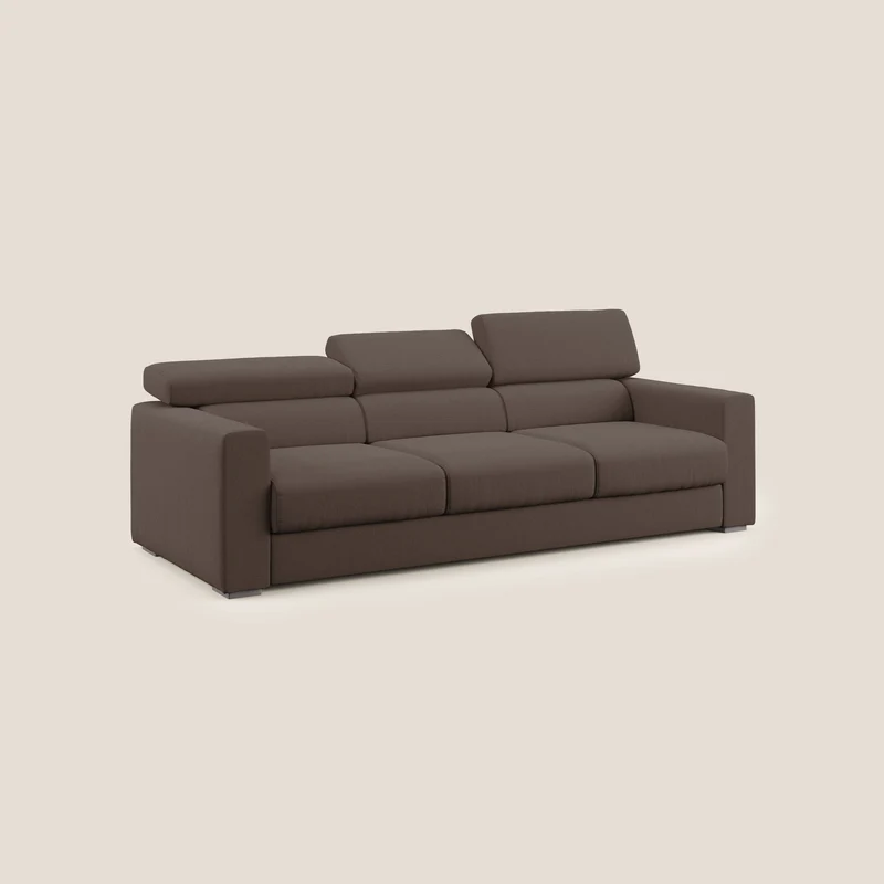 Dylan canapé avec pouf extractible à 3 assises en tissu effet coton imperméable T13 marron