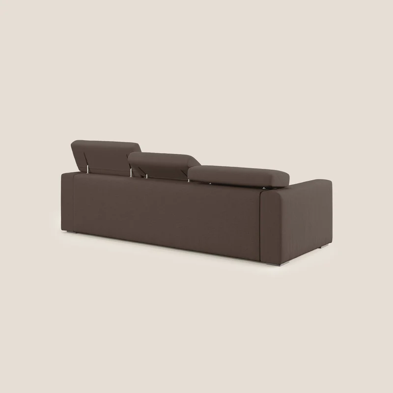 Dylan canapé avec pouf extractible à 3 assises en tissu effet coton imperméable T13 marron