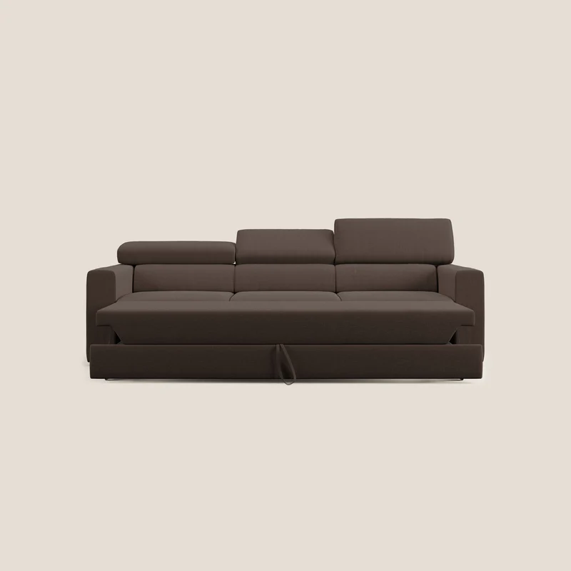 Dylan canapé avec pouf extractible à 3 assises en tissu effet coton imperméable T13 marron