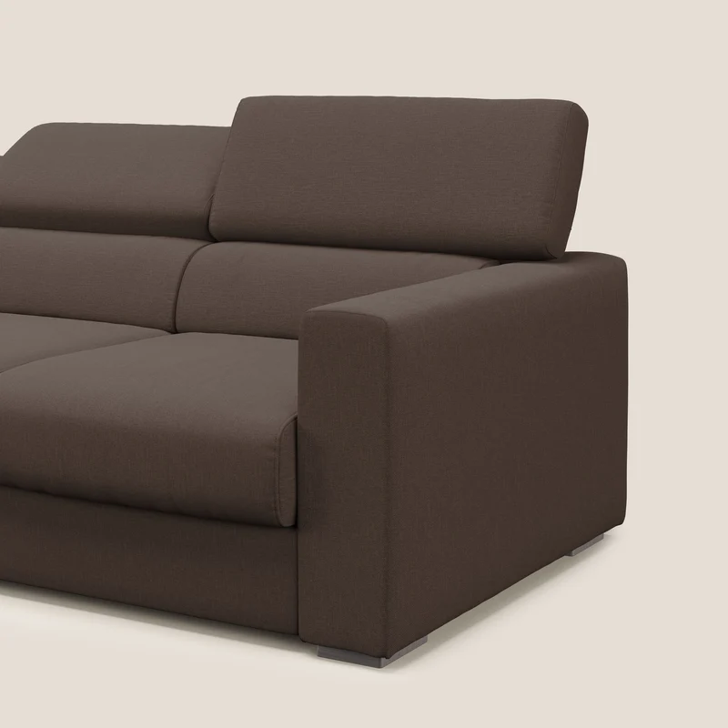 Dylan canapé avec pouf extractible à 3 assises en tissu effet coton imperméable T13 marron