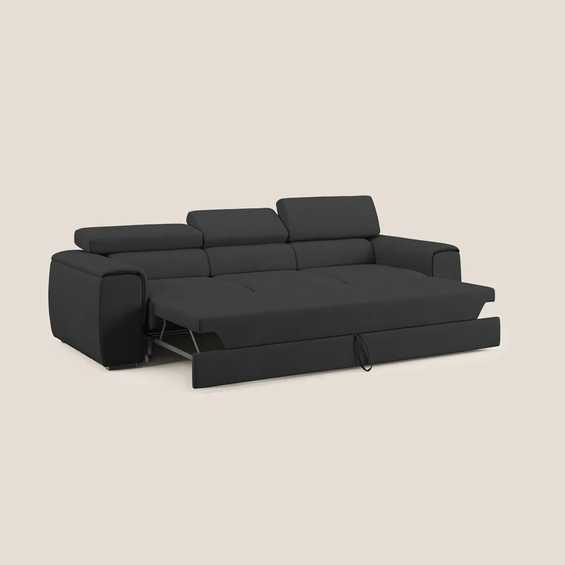 Zeno Canapé avec pouf extractible à 3 assises en tissu doux imperméable T02 noir
