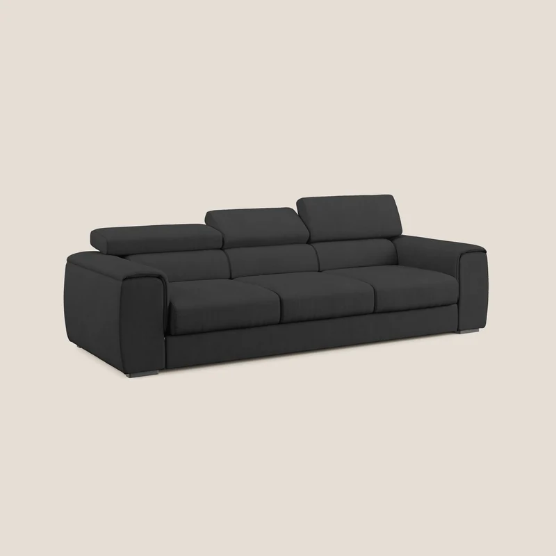 Zeno Canapé avec pouf extractible à 3 assises en tissu doux imperméable T02 noir