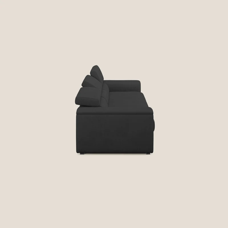 Zeno Canapé avec pouf extractible à 3 assises en tissu doux imperméable T02 noir