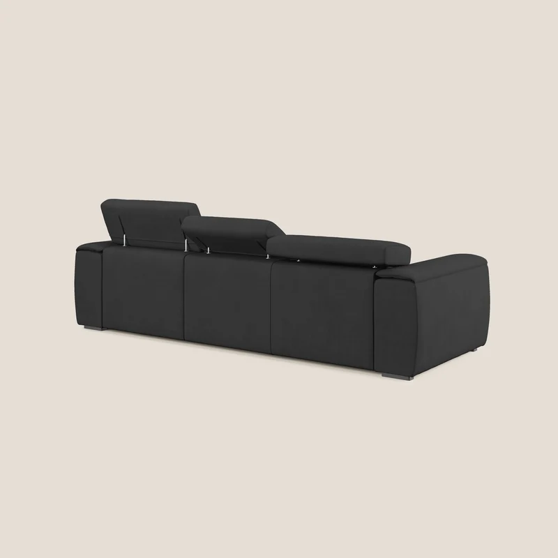 Zeno Canapé avec pouf extractible à 3 assises en tissu doux imperméable T02 noir