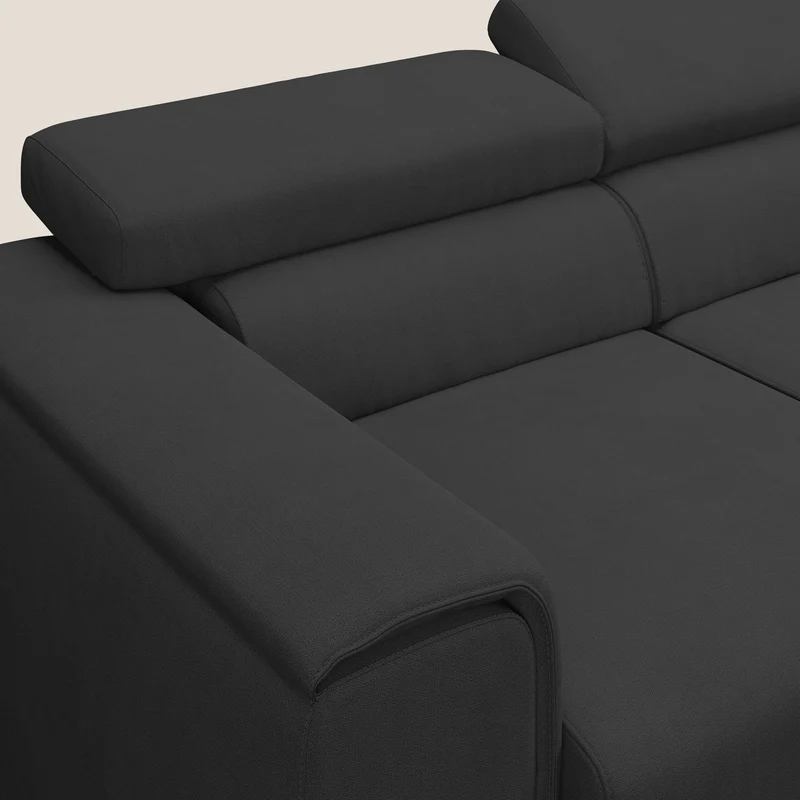 Zeno Canapé avec pouf extractible à 3 assises en tissu doux imperméable T02 noir