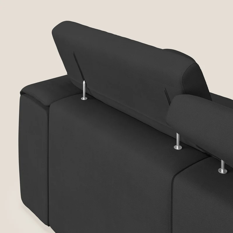 Zeno Canapé avec pouf extractible à 3 assises en tissu doux imperméable T02 noir